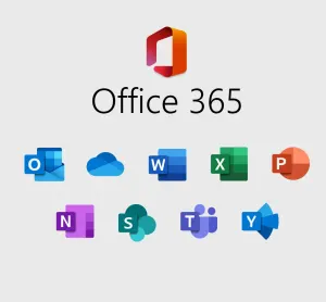 Office 365 logo with row of app icons: Outlook, OneDrive, Word, Excel, PowerPoint, OneNote, SharePoint, Teams, and Yammer.