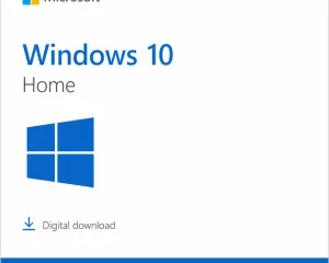 Microsoft Windows 10 Home digital download cover featuring Windows logo and blue bottom banner.