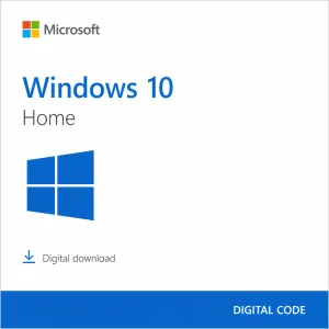 Microsoft Windows 10 Home digital download cover featuring Windows logo and blue bottom banner.