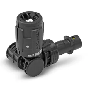Plastic irrigation valve component with rotatable collar and actuator, isolated on white background