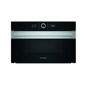 Ariston built-in oven with a black control panel, silver handle, and dark door glass.