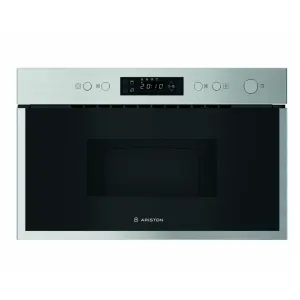 Stainless steel built-in oven with a black glass door and digital control display above it