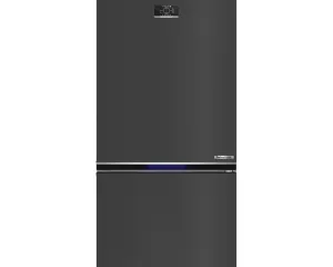 dada-0745 - مؤسسة العبقري الصغير للتجارة الالكترونية Black Beko refrigerator with top fridge and bottom freezer, digital control panel on the upper door