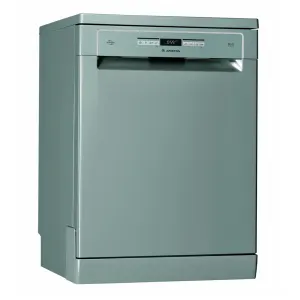 Full-size freestanding dishwasher with a silver-gray front panel and top control panel marked ARISTON (kitchen appliance).