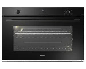 dada-0765 - مؤسسة العبقري الصغير للتجارة الالكترونية Black built-in electric oven with a clear glass door, metal racks inside, ELBA branding visible on the front.