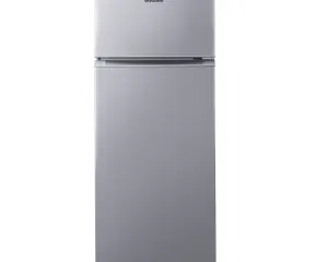 dada-0790 - مؤسسة العبقري الصغير للتجارة الالكترونية Silver, two-door refrigerator with a top freezer (brand: Skyworth) in a metallic finish.