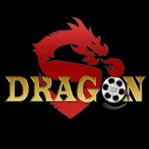 Logo featuring a red dragon silhouette over a gold 'DRAGON' wordmark with a film reel motif on a black background.