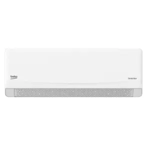 White wall-mounted Beko inverter air conditioner indoor unit with perforated vent panel at the bottom edge