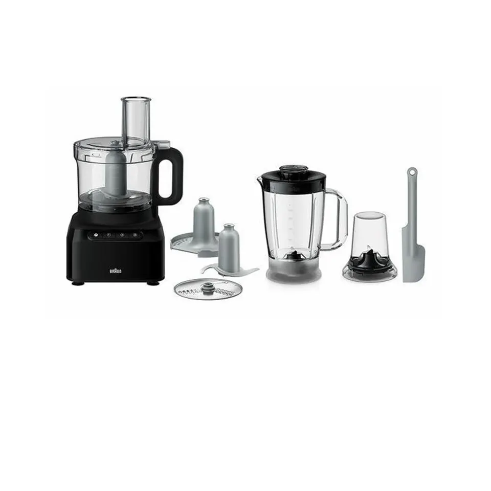 dada-0820 - مؤسسة العبقري الصغير للتجارة الالكترونية All-in-one kitchen appliance set: food processor with chopping bowl, blender jar, and attachments laid out on a white background.
