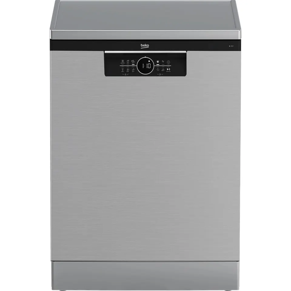 dada-0836 - مؤسسة العبقري الصغير للتجارة الالكترونية Dishwasher with stainless‑steel front and black control panel at the top center (Beko brand).