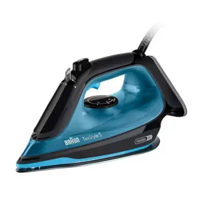 Blue Bra u n TexStyle 5 steam iron with control dial and water tank showing on the side.
