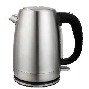dada-0841 - مؤسسة العبقري الصغير للتجارة الالكترونية Stainless steel electric kettle with a black handle and spout cap visible, standing upright on a base