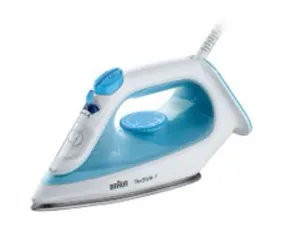 dada-0847 - مؤسسة العبقري الصغير للتجارة الالكترونية White and blue steam iron with a translucent blue water tank and control dial