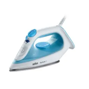 dada-0847 - مؤسسة العبقري الصغير للتجارة الالكترونية White and blue steam iron with a translucent blue water tank and control dial
