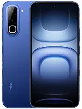Blue smartphone showing back with a vertical triple-camera module and a large front screen.