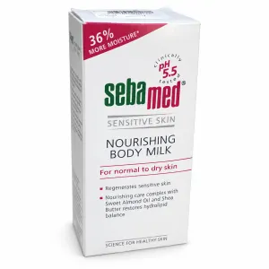 Sebamed Nourishing Body Milk carton for sensitive skin, normal to dry skin, with pH 5.5