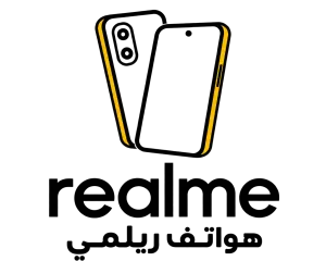 Realme phone logo - مؤسسة العبقري الصغير للتجارة الالكترونية Stylized yellow V-shaped logo on a black background