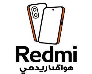 Redmi phone logo - مؤسسة العبقري الصغير للتجارة الالكترونية Stylized orange V-shaped design composed of two curved lines on a black background.
