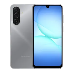 Samsung Galaxy smartphone shown from back and front, with a triple-camera array on the rear and a large display on the front.