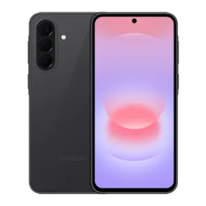 Black smartphone shown from back and front, featuring a vertical triple-camera array on the rear and a large edge-to-edge display with a centered hole-punch camera.