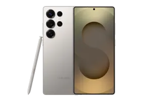 Samsung Galaxy phone with integrated S Pen, shown from back and front with a quad-camera array