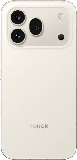 Back of a white Honor smartphone showing a triple-camera module with flash in the top-left corner and the HONOR logo toward the bottom center.