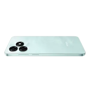 Mint-colored smartphone back with four lens cameras in a square module at the top-left corner.