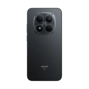 Back of a dark gray Redmi smartphone showing a quad-camera module in the top area and the Redmi logo at the bottom center